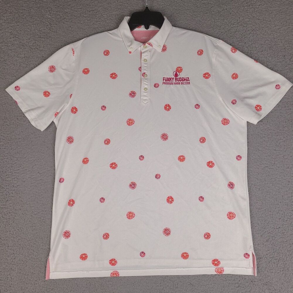 Johnnie-O Polo Shirt Mens Large White Geometric Short Sleeve Golf Stretch Preppy